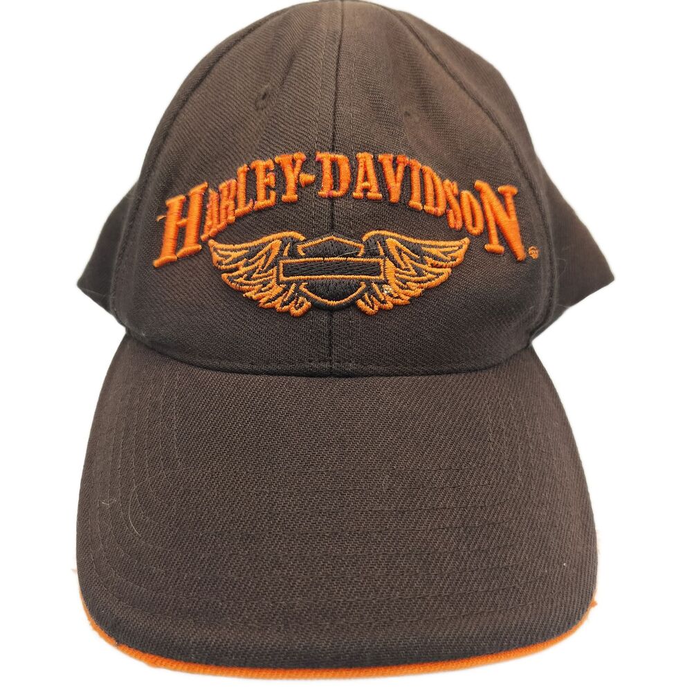 Harley-Davidson Men's Brown Orange Embroidered Logo Baseball Cap Hat Adjustable